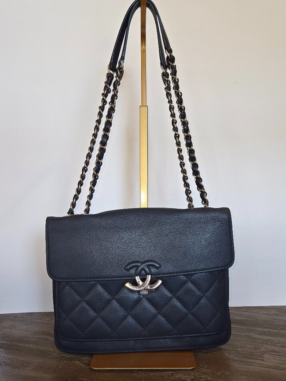 Chanel Tramezzo Flap Bag Dark Navy Grained Calfskin Silver Hardware Series 25